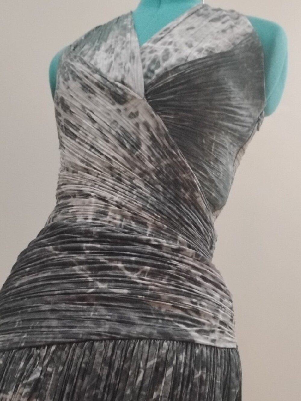 Halston Heritage Moss & Grey Pleated Halter Dress - Picture 6 of 9
